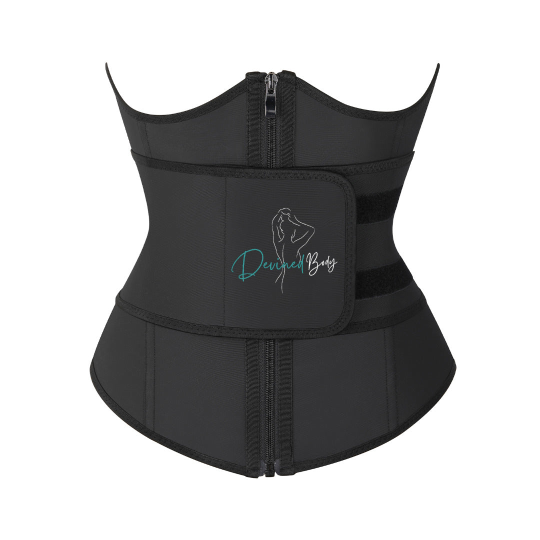 Devined Body Black Latex Waist Trainer Double Belt